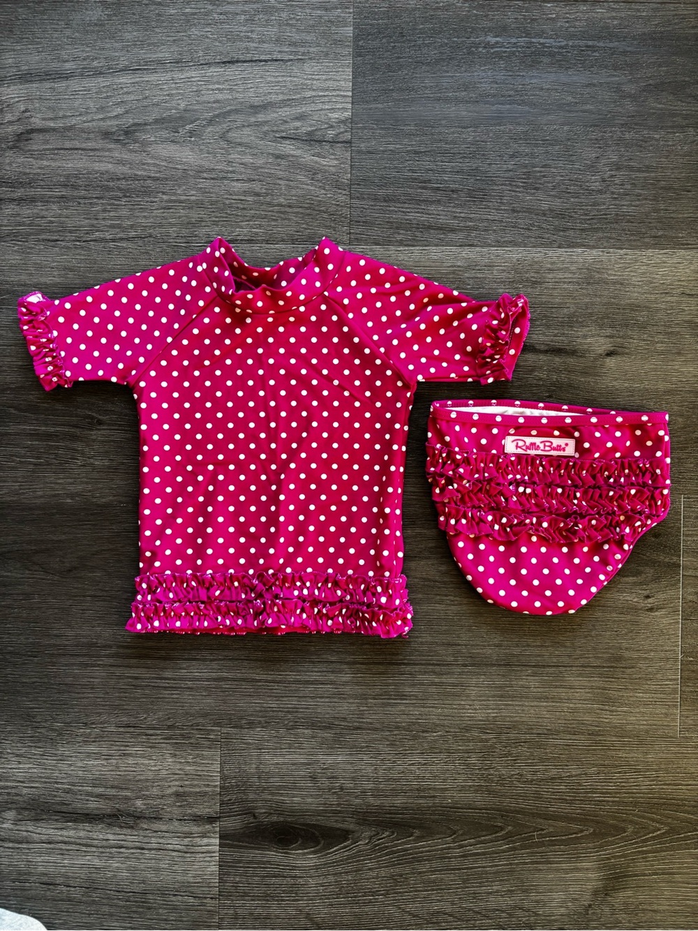 Ruffle Butts Hot Pink Polka Dot Girls' Rash Guard & Swim Diaper Set